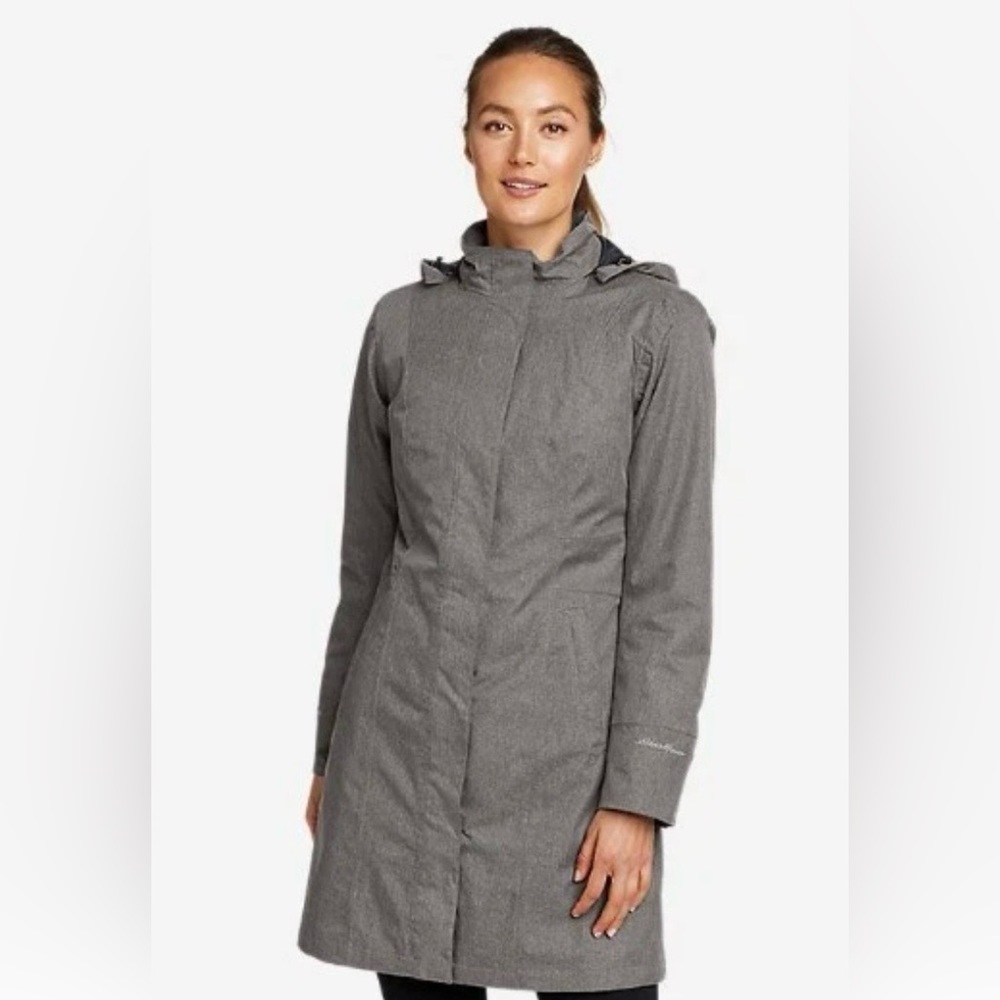 Eddie Bauer Girl On The Go Gray Trench Coat Womens Size M